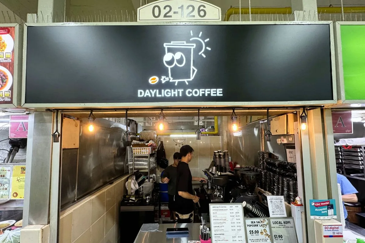 The Daylight Coffee stall at Amoy Street Food Centre with the 02-126 unit plaque above the signboard